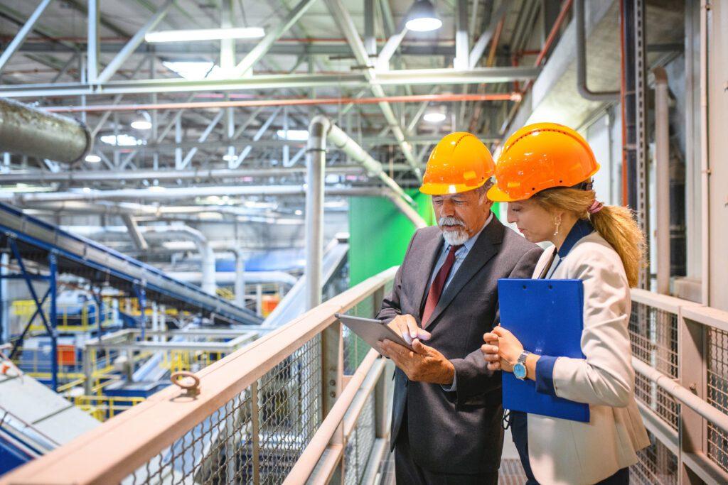 Health and safety inspector auditing a UK worksite